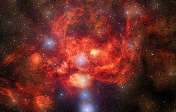 Dark Energy Camera Captures Bright, Young Stars Blazing Inside Glowing Nebula